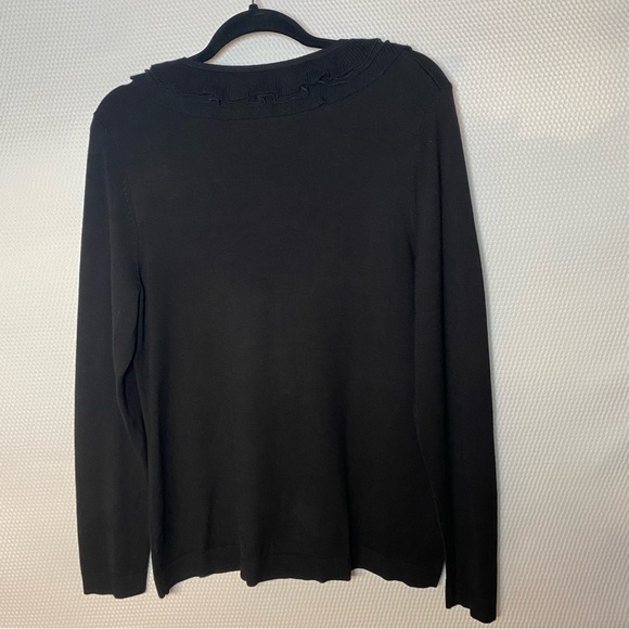 Chico’s Ruffled Black Dressy Cardigan Sweater Size 2 V-Neck Very Soft - Picture 3 of 12